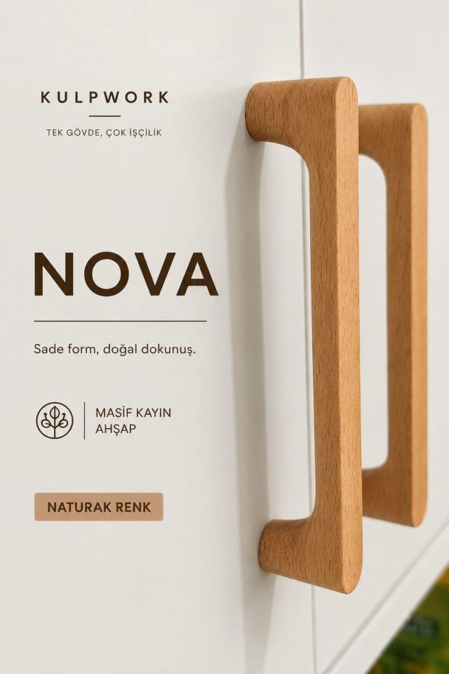NOVA Dark Natural Renk Masif Ahşap Mobilya kulpu Mutfak Dolap ve Çekmece Kulpu 96 mm (9,6cm)