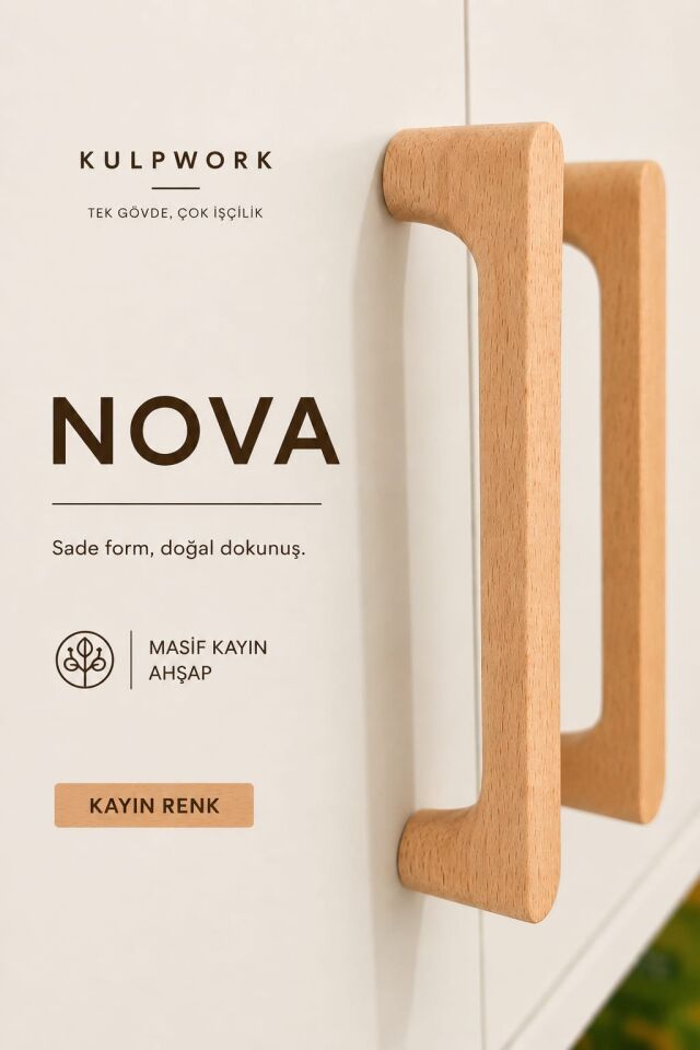 NOVA Dark Kayın Renk Masif Ahşap Mobilya kulpu Mutfak Dolap ve Çekmece Kulpu 96 mm (9,6cm)