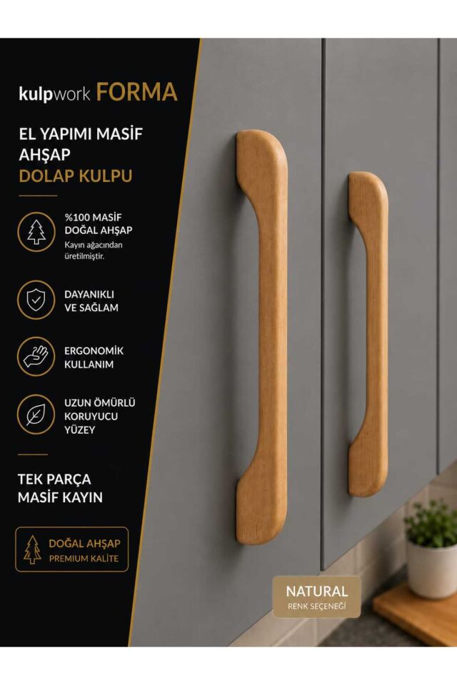 Forma Natural Masif Ahşap Mobilya Kulpu Renk Mutfak Dolap ve Çekmece Kulpu Natural 96mm 128mm 160mm (9,6cm 12,8cm 16cm)