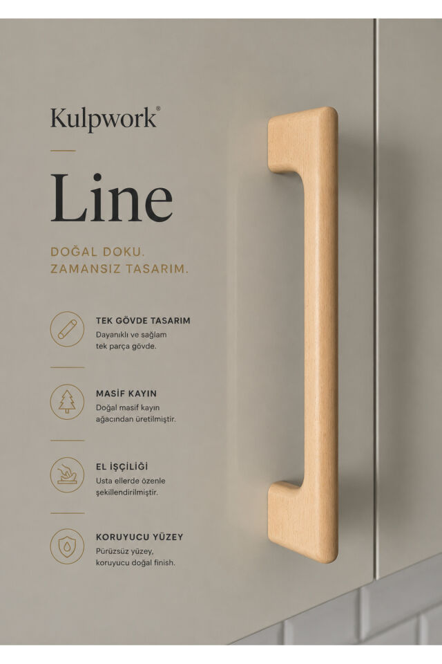 Masif Ahşap Dolap Kulpu Line Model 96mm 128mm 160mm